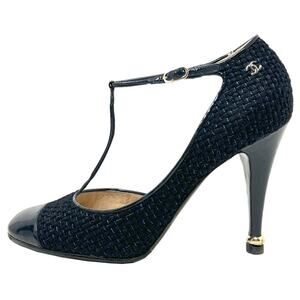 Chanel Black Cap-Toe Tweed T-Strap Mary Jane Pumps – Size 40